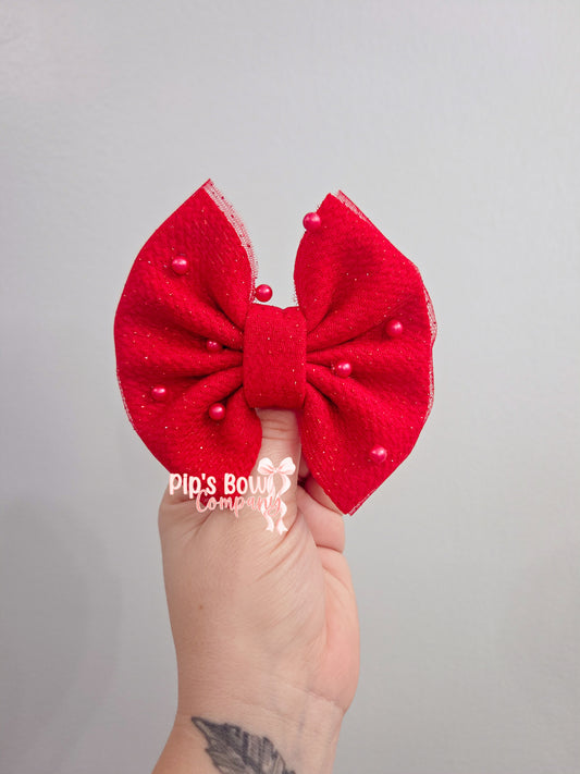 Layered Red Mesh with Pearls